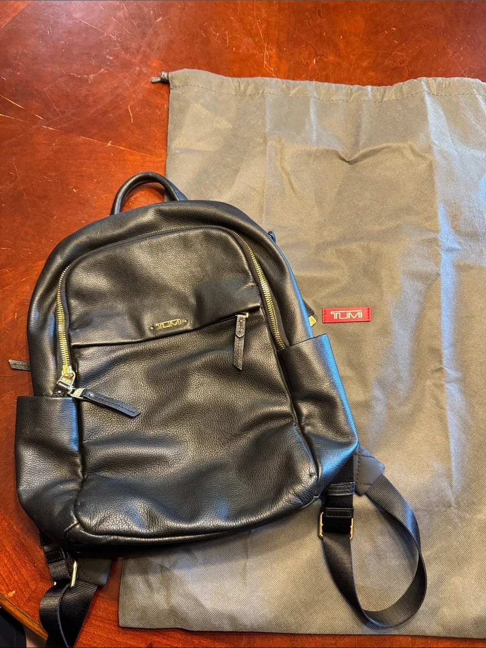 Tumi Black Leather Backpack with Gold Hardware - Picture 1 of 5